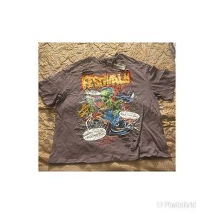 Shein Sexy Plus Alien Print Ripped Drop Shoulder Tee & Bikershorts. (New)